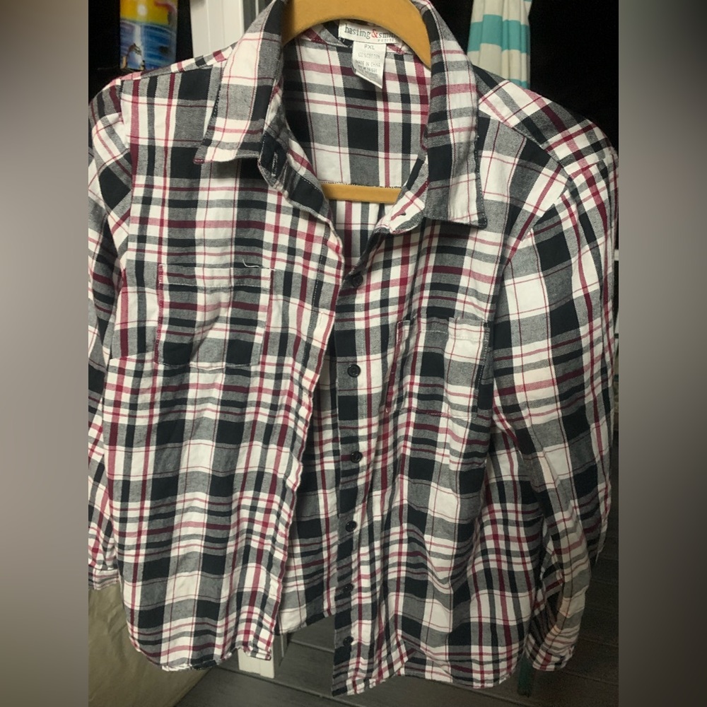 Hasting and Brown womens button down shirt checkered plaid Size petite XL nice